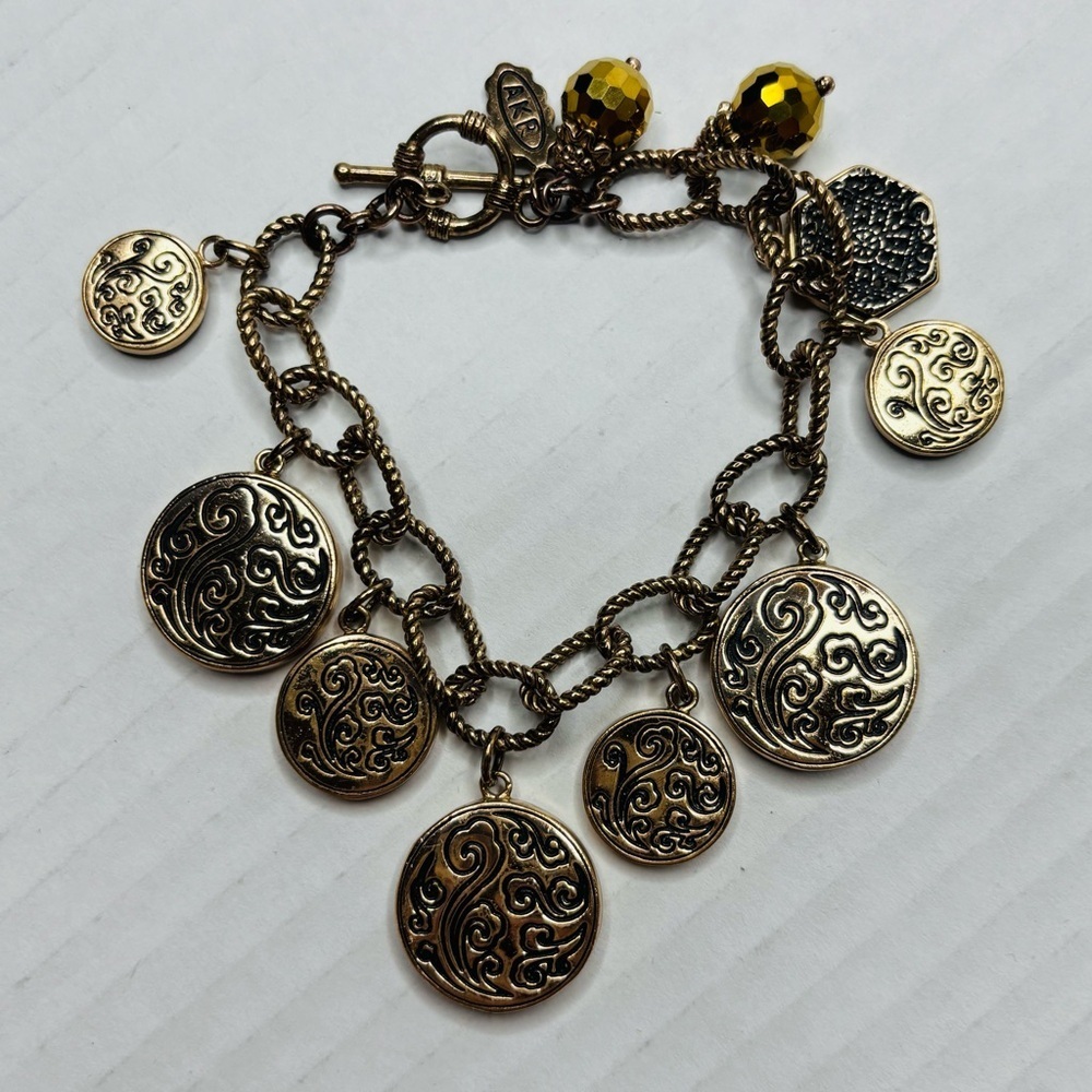 AMY KAHN RUSSELL Vintage Gold Rare Coin Charm Bracelet - Picture 11 of 13